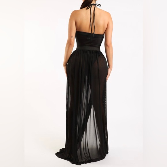 Black Mesh Maxi Skirt and Bodysuit Set - Picture 3 of 5
